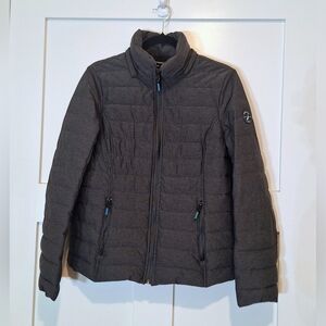 Nautica Quilted Puffer Jacket Full Zip Charcoal Gray Sz Medium Packable Stretch
